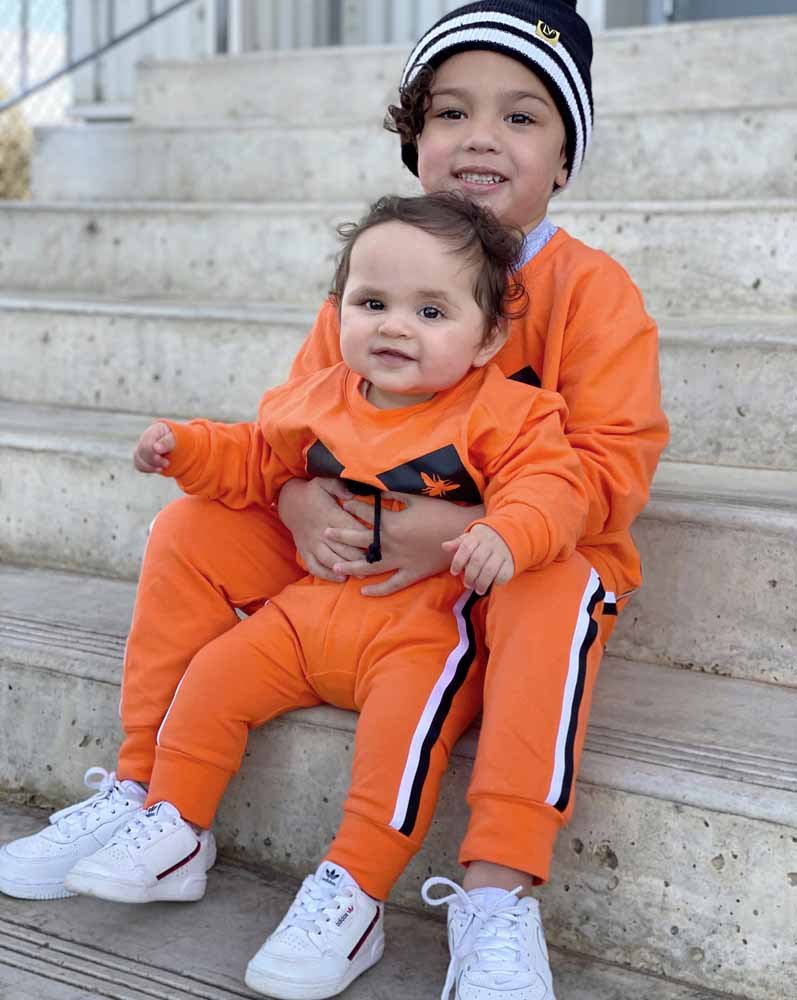Kids Side Stripe Track Pants in Orange